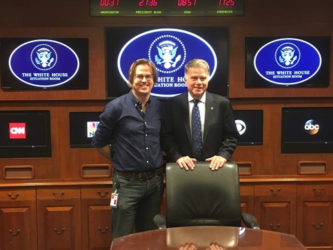 Trey Alsup, the designer of the Situation Room experience, with David Ferriero, the Archivist of the United States